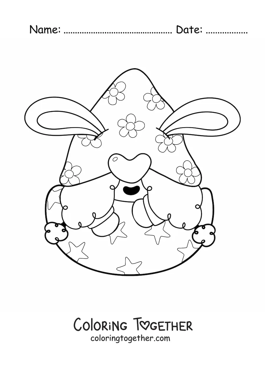 Coloring page of a gnome with an Easter egg