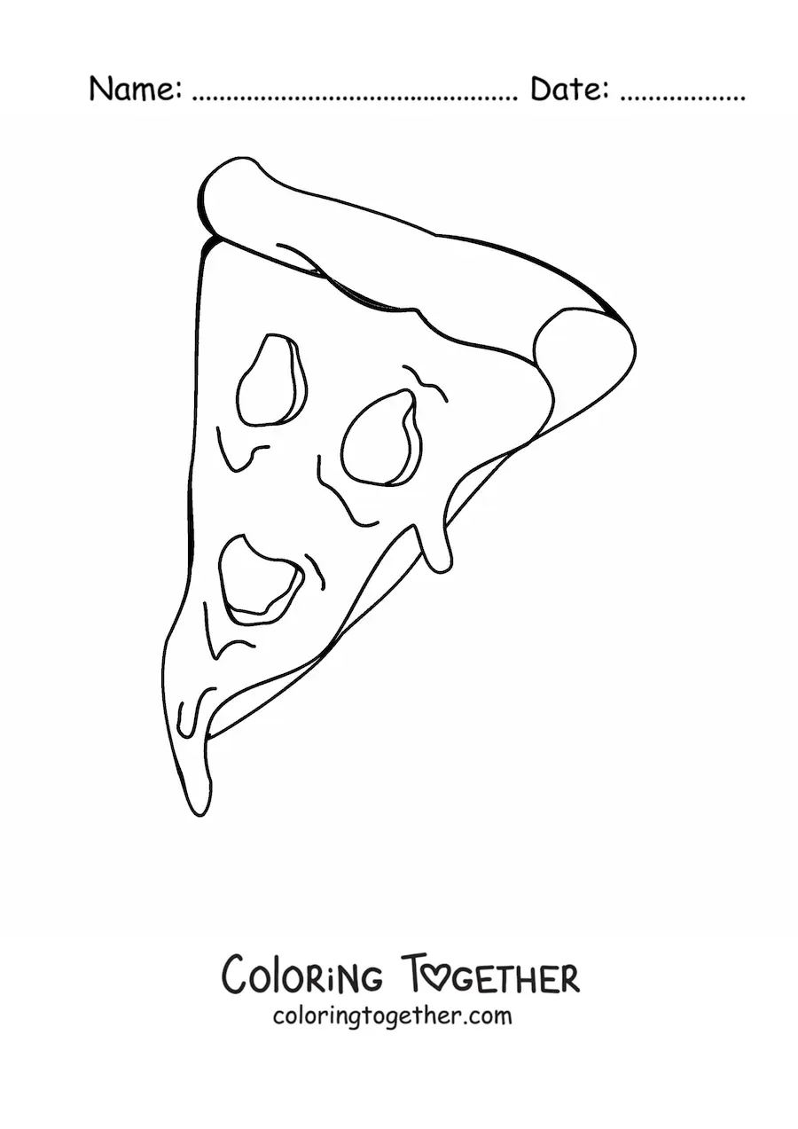 Coloring page of a pizza slice with melted cheese