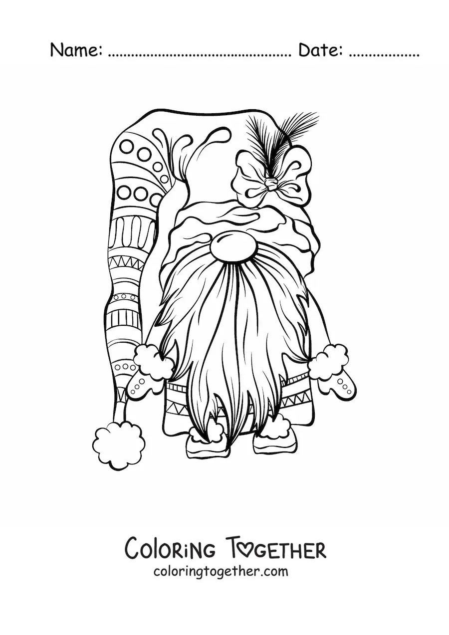 Coloring page of an animated Christmas gnome