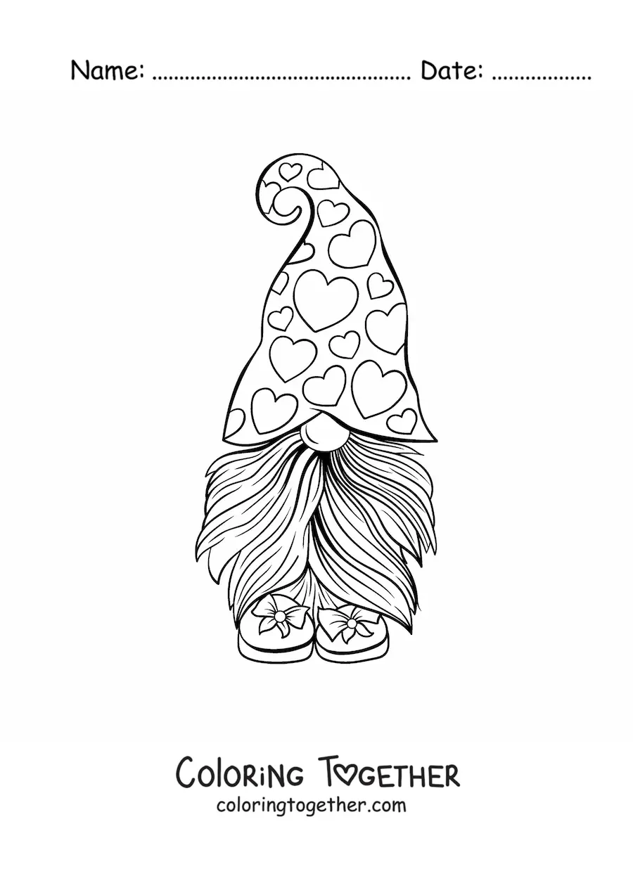 Coloring page of a Valentine's Day gnome