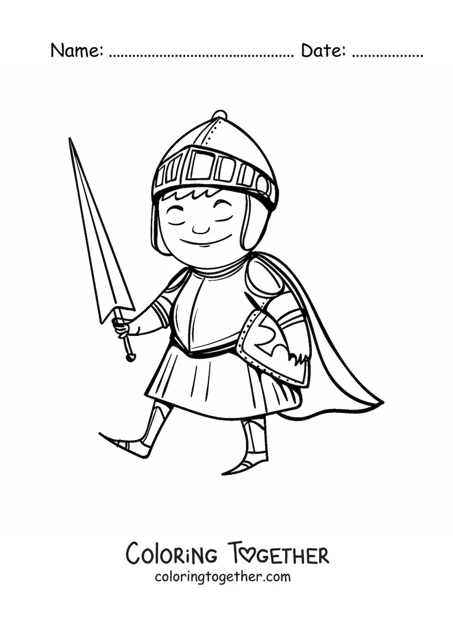 Coloring page of an animated Templar knight