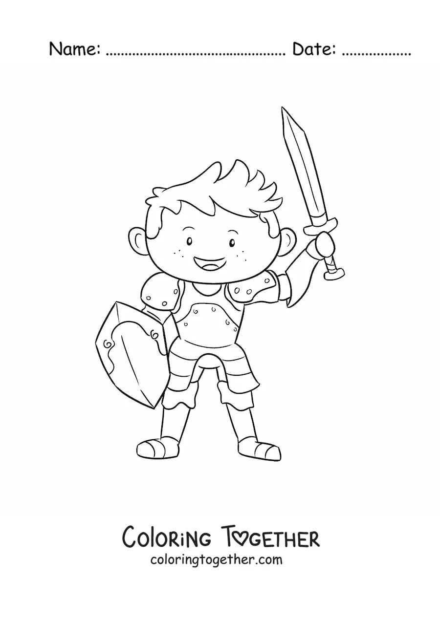 Coloring page of an animated ancient knight