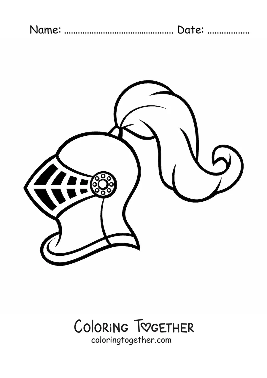 Coloring page of a medieval knight's helmet in profile
