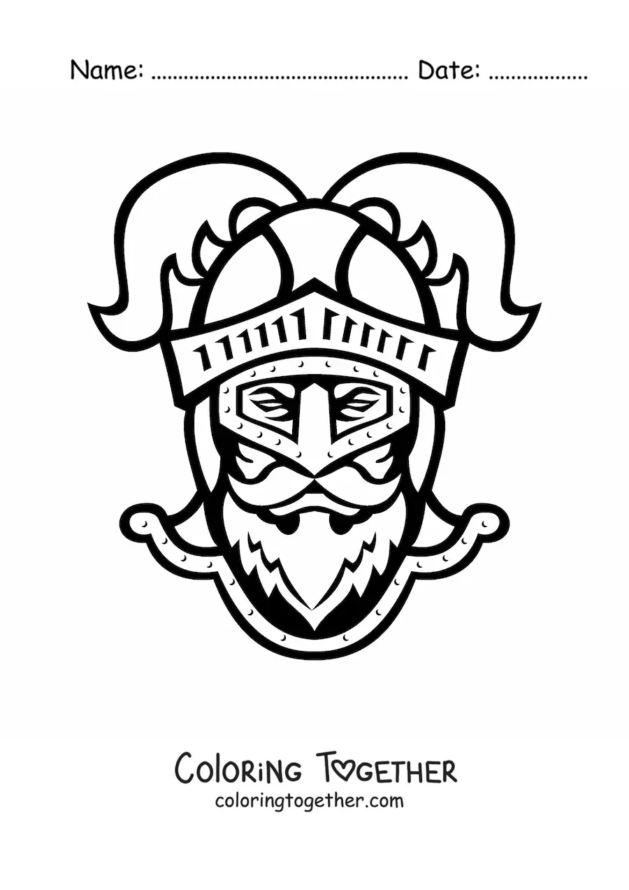 Coloring page of the face of a knight with a helmet
