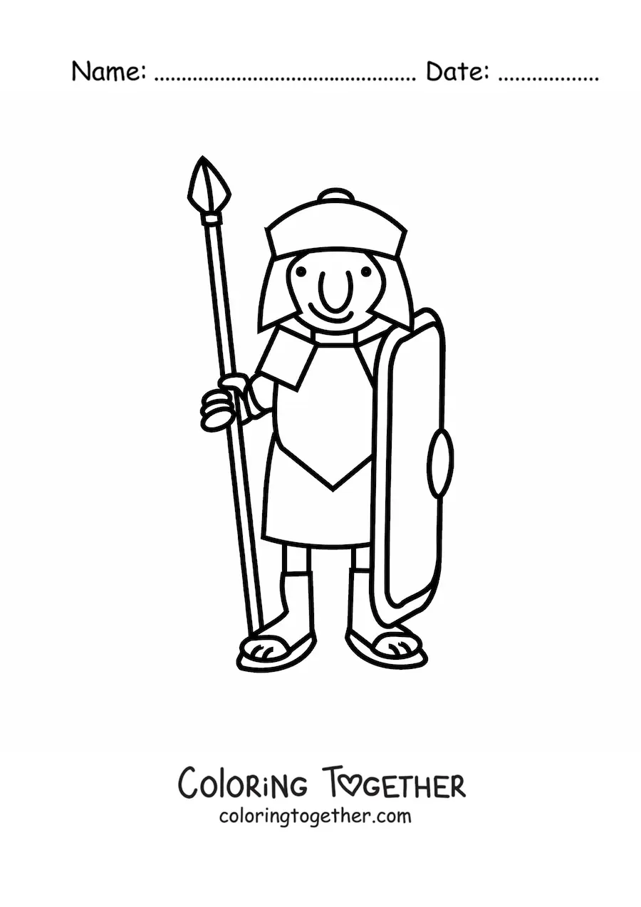 Coloring page of an animated Roman centurion with a helmet