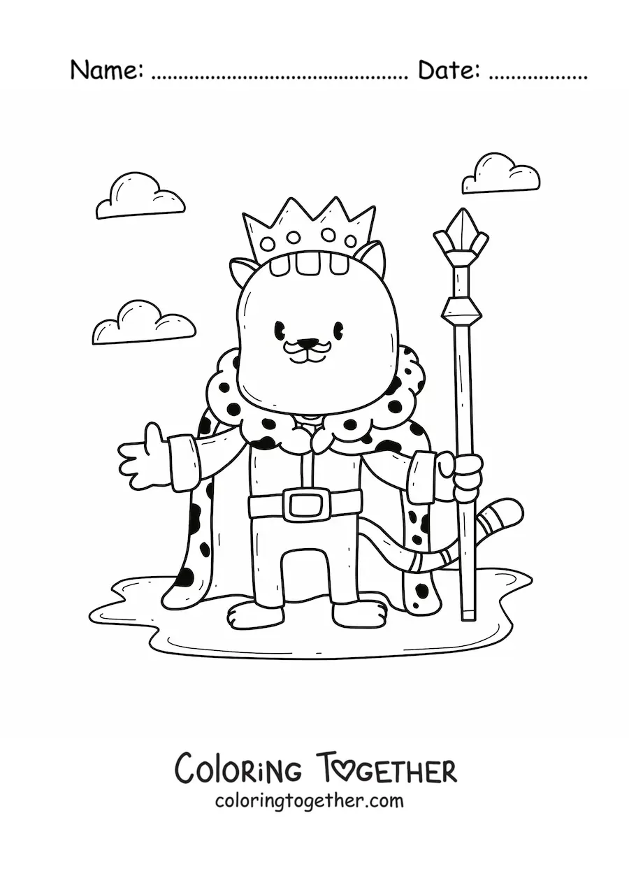 Coloring page of an animated cat king