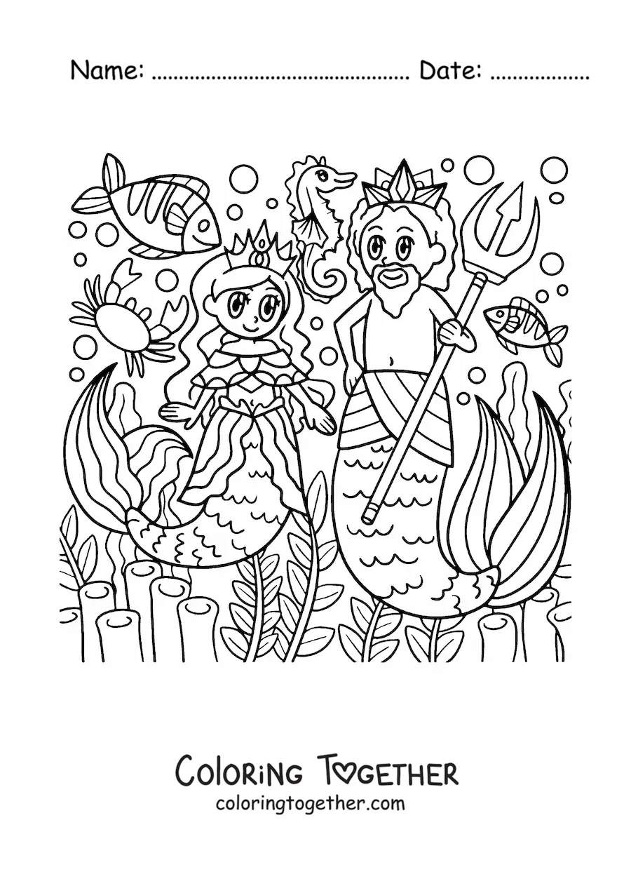 Coloring page of Triton the king of the sea