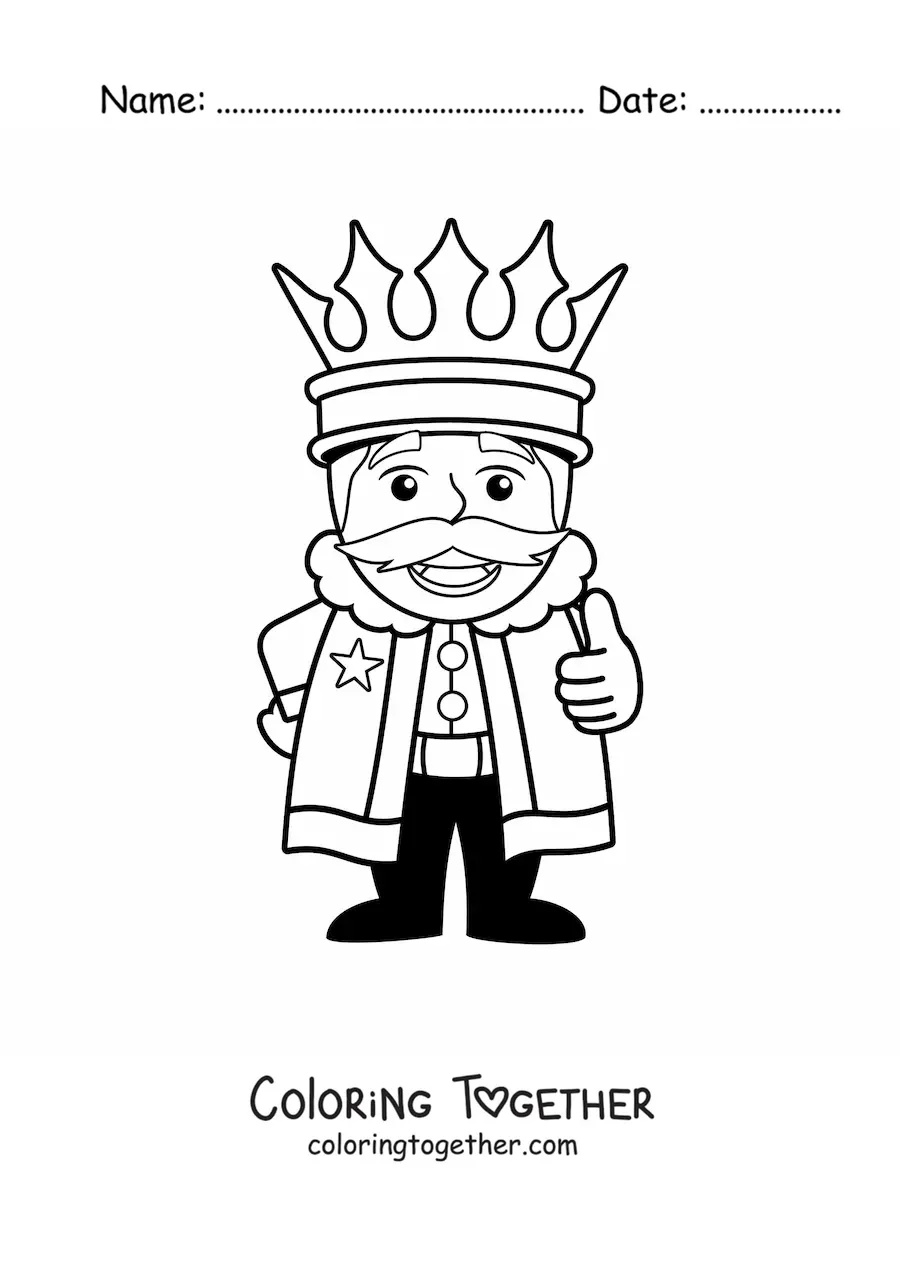 Coloring page of a cartoon of a simple king with a big crown