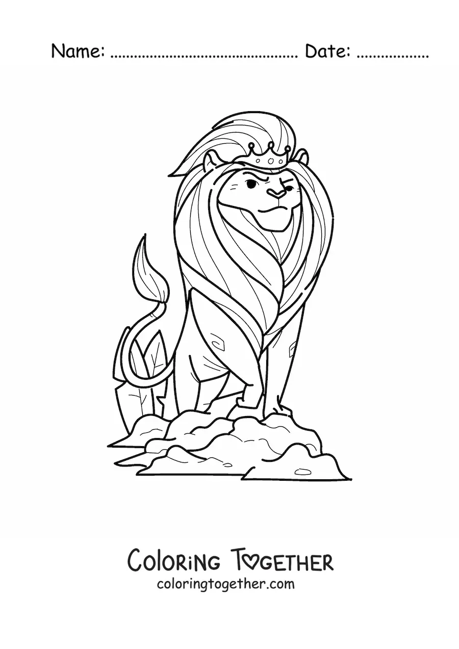 Coloring page of an animated lion king