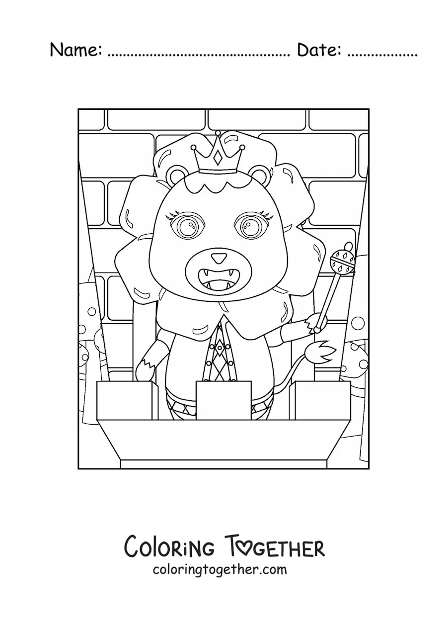 Coloring page of a kawaii lion king