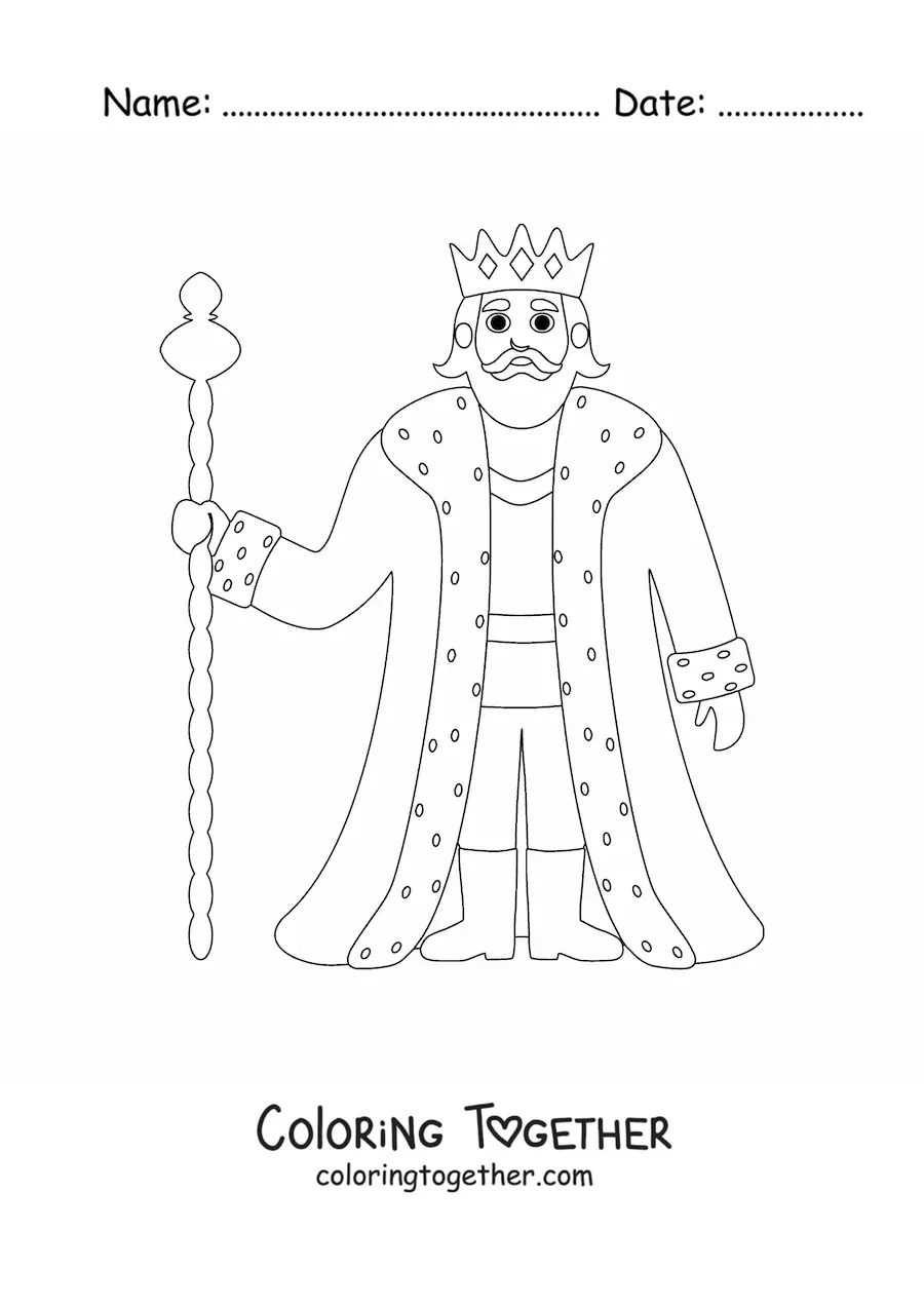 Coloring page of an animated medieval king