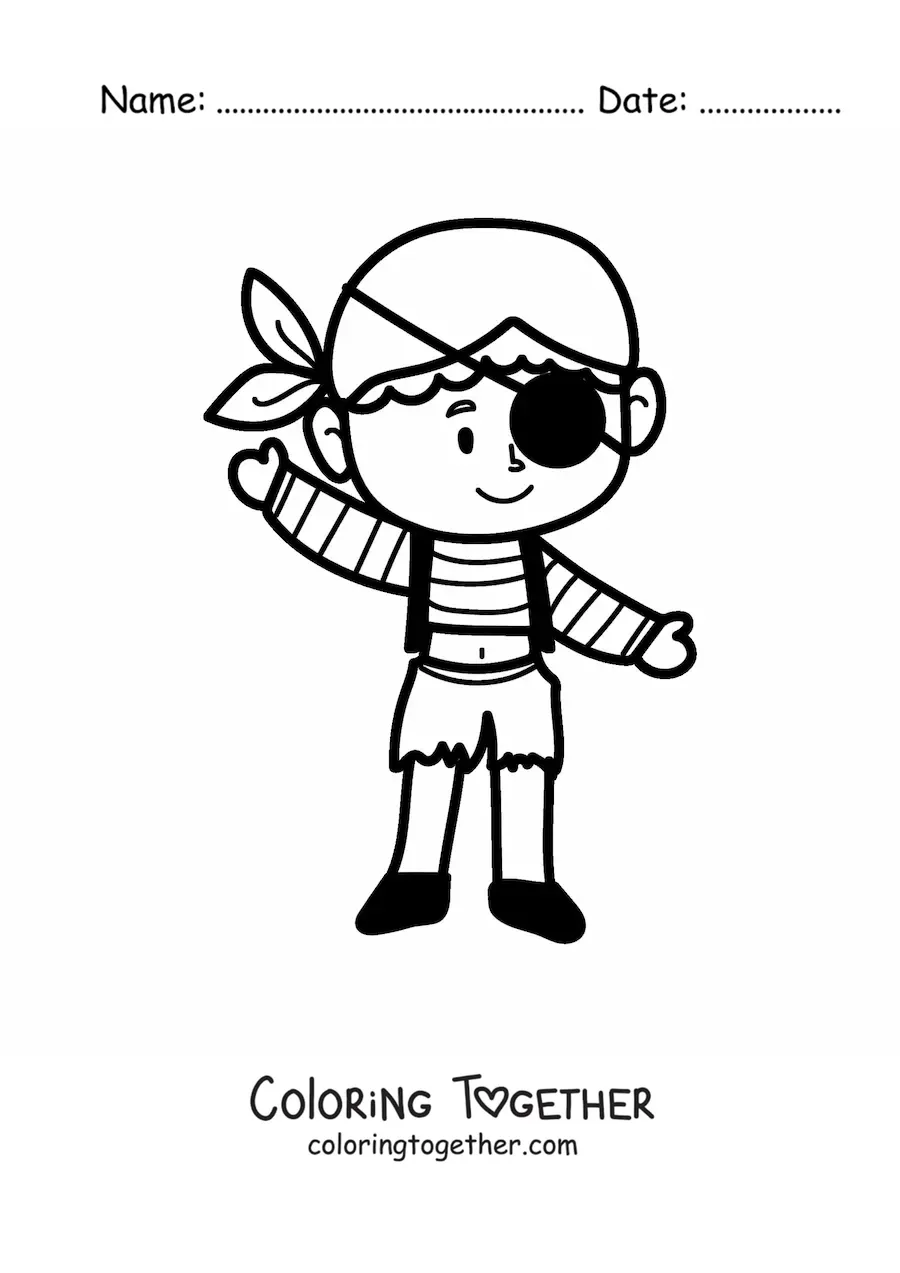 Coloring page of an easy cartoon pirate boy