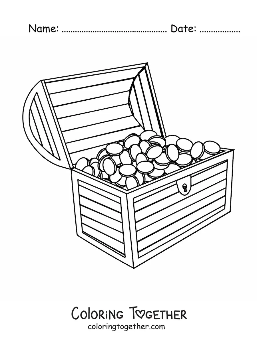 Coloring page of a big treasure chest