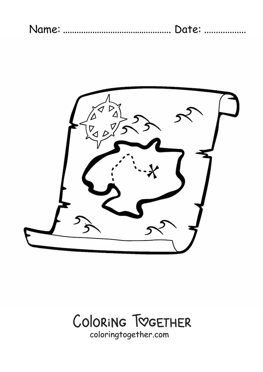 Coloring page of an easy treasure map
