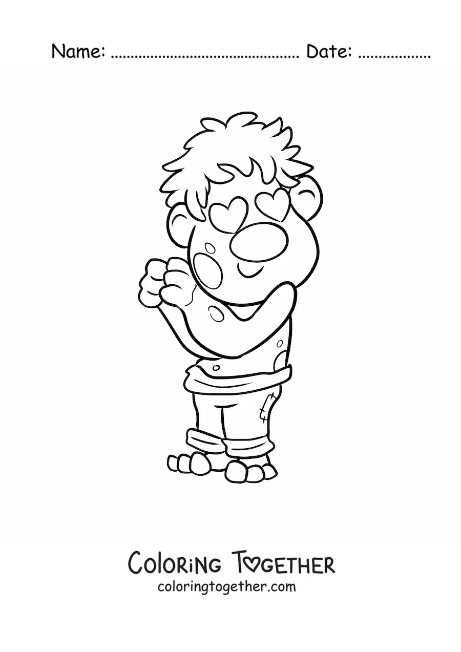 Coloring page of a cartoon troll in love