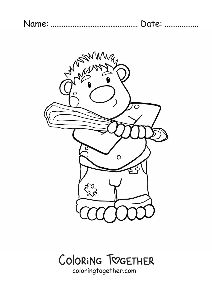 Coloring page of a cartoon troll with a bat
