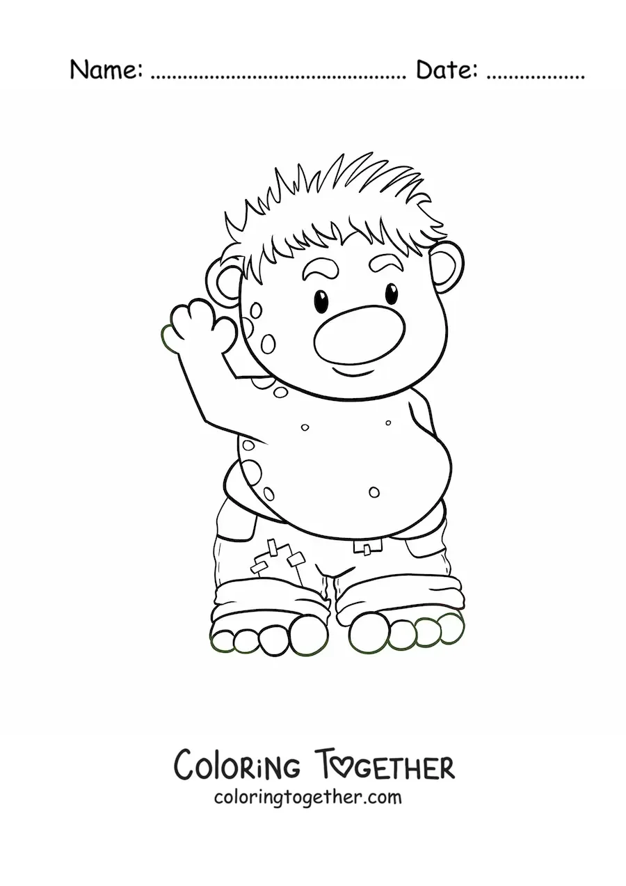 Coloring page of a big funny cartoon troll