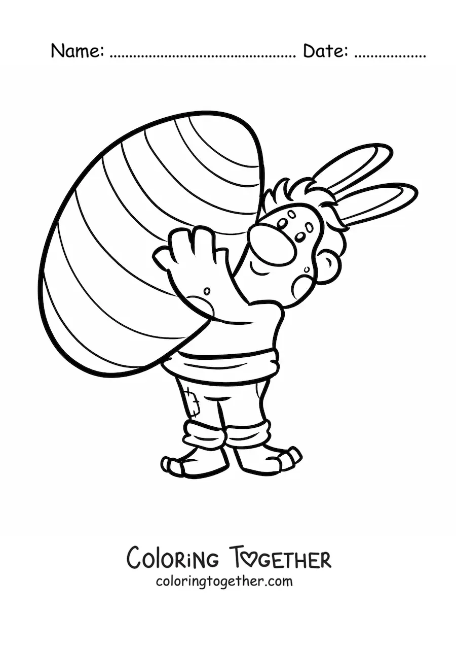 Coloring page of a cartoon troll with a giant easter egg