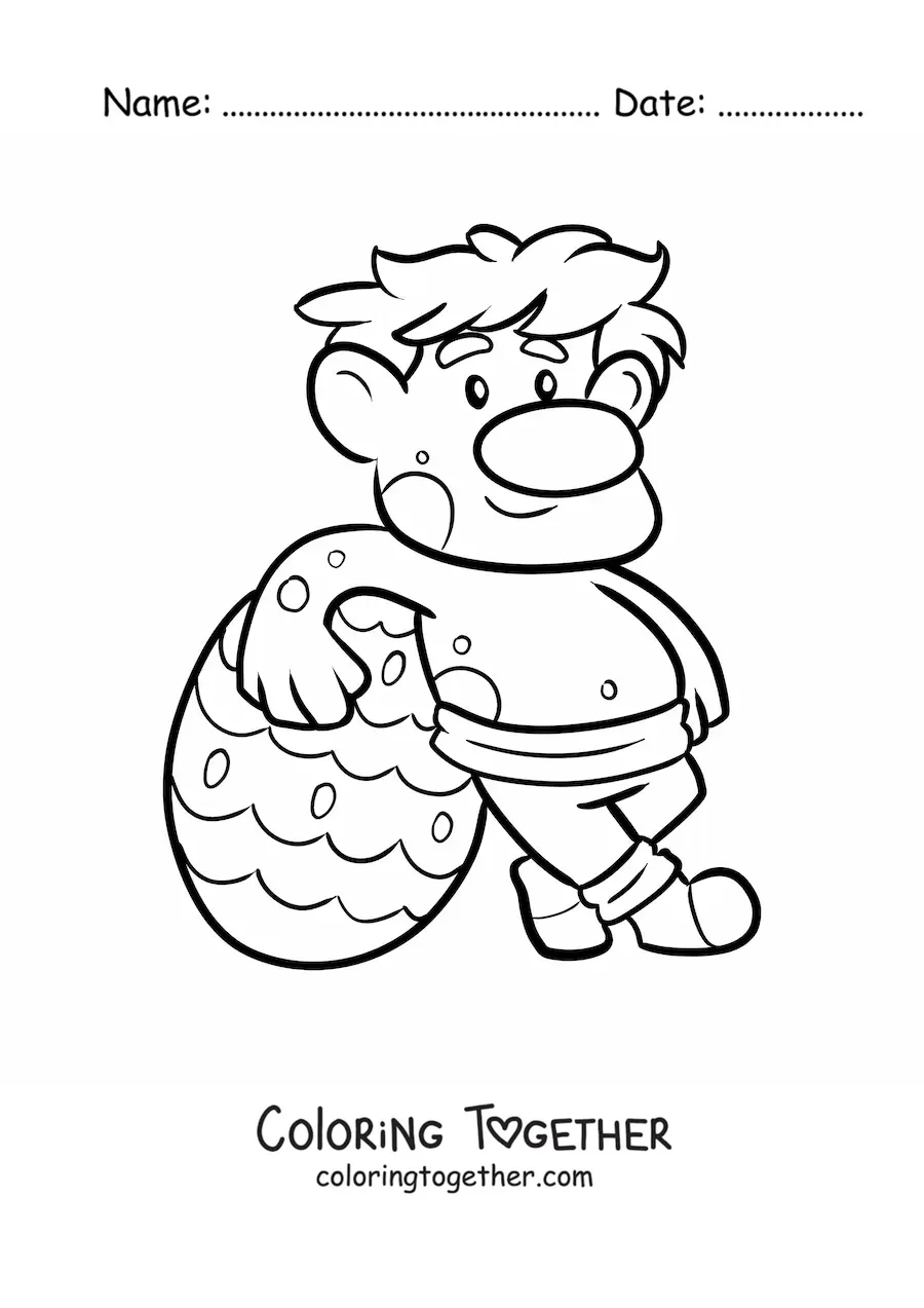 Coloring page of a cartoon troll with an easter egg