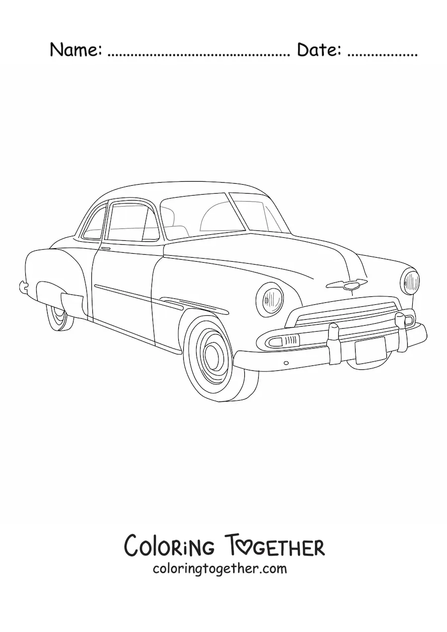 Coloring page of a 1951 Chevrolet Deluxe coupe