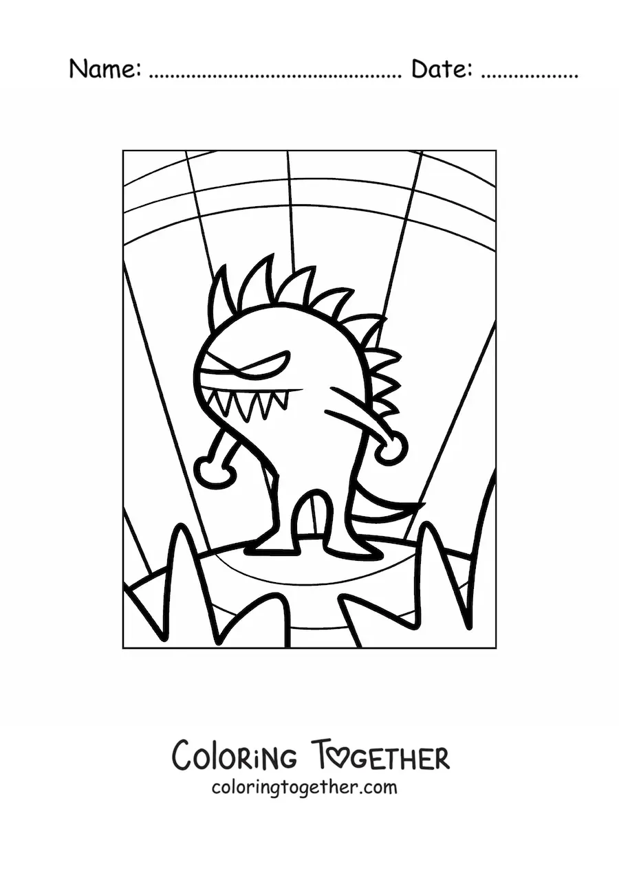 Coloring page of a scary cartoon alien