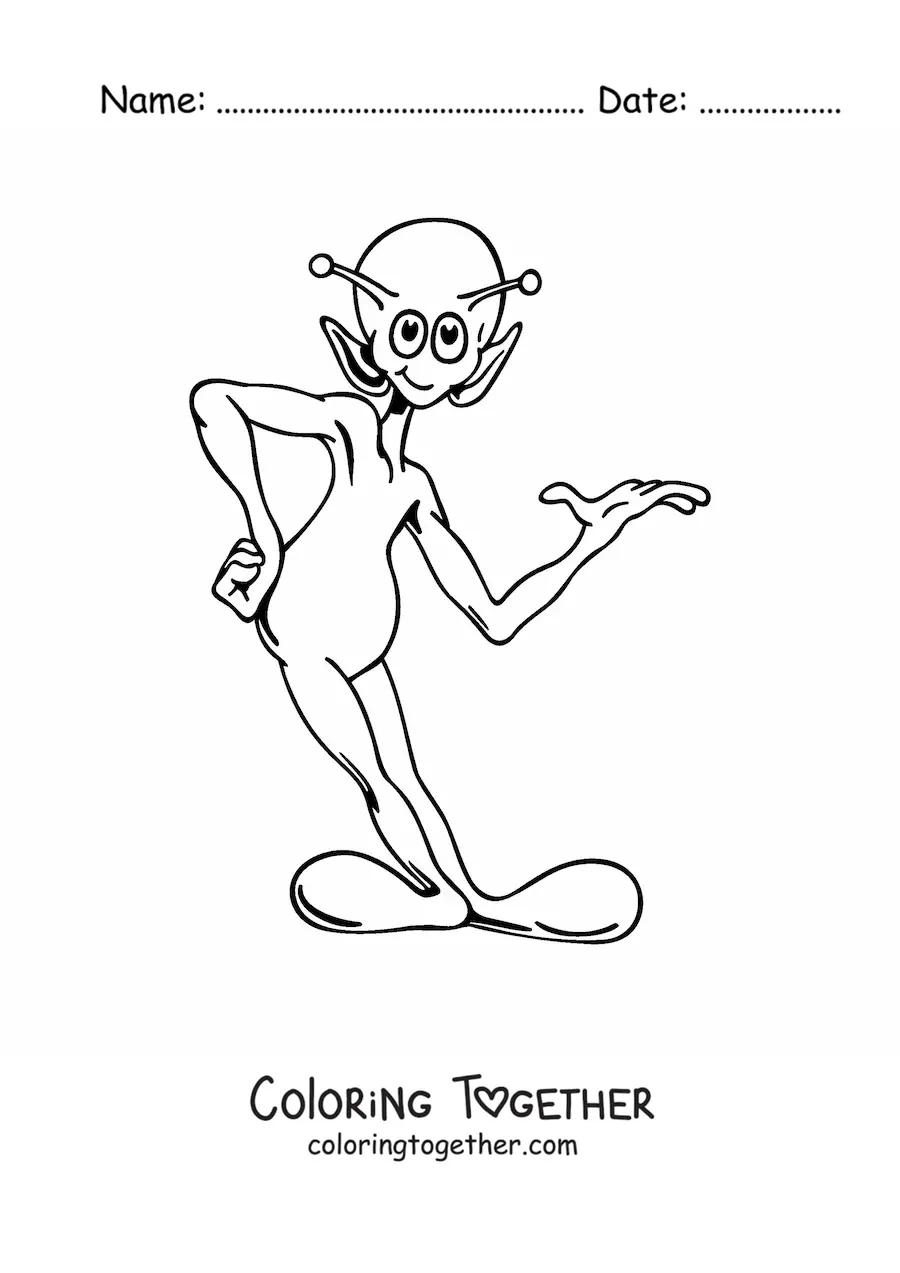 Coloring page of a cartoon martian