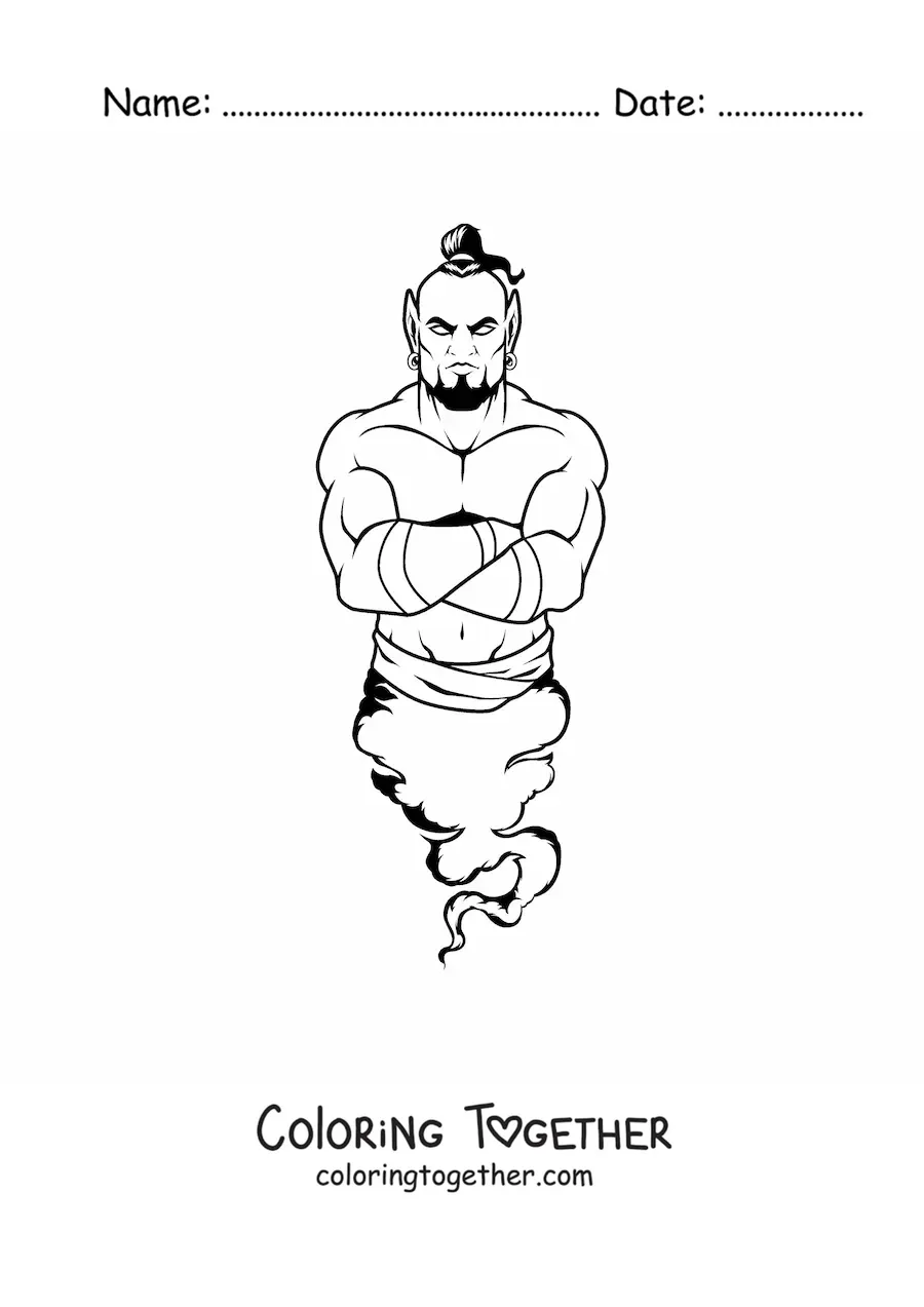 Coloring page of a scary magic genie