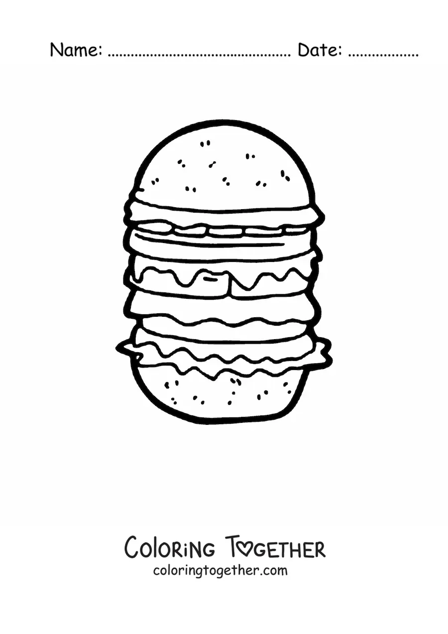 Coloring page of a triple hamburger