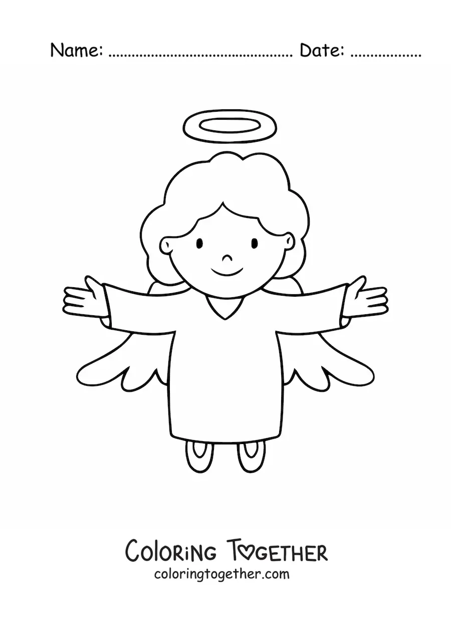 Coloring page of an easy flying angel