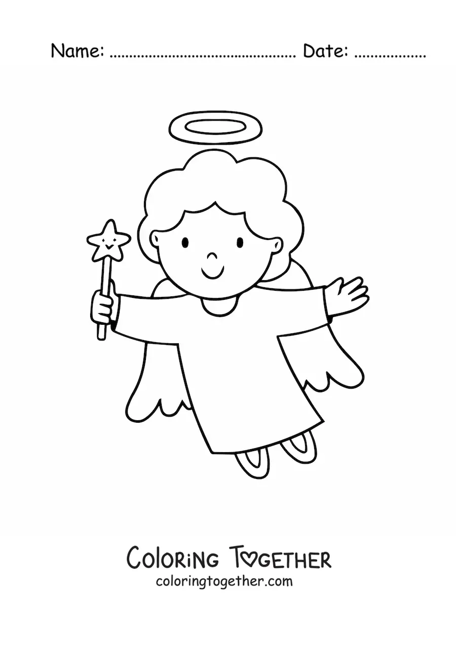 Coloring page of a simple flying angel