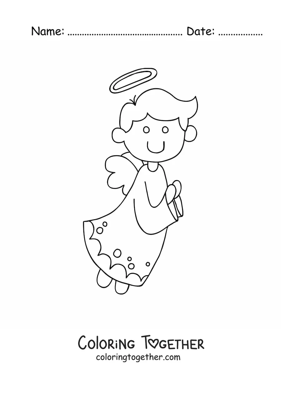 Coloring page of a flying guardian angel
