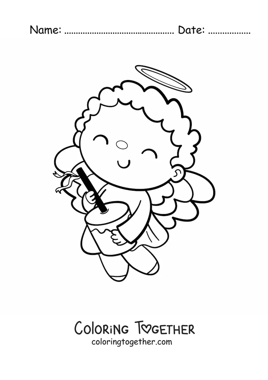 Coloring page of a Christmas angel playing the furruco