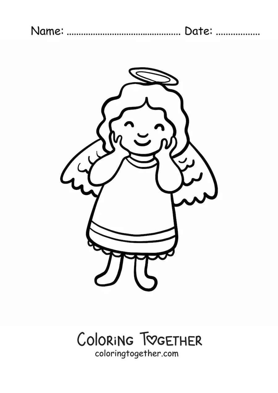 Coloring page of a sweet cartoon angel