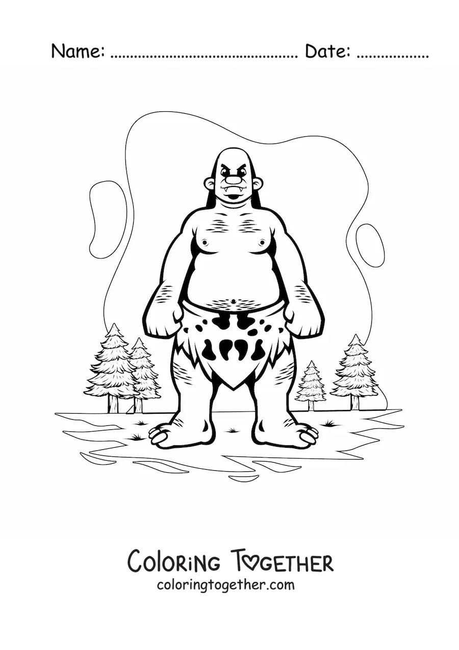 Coloring page of a cartoon giant