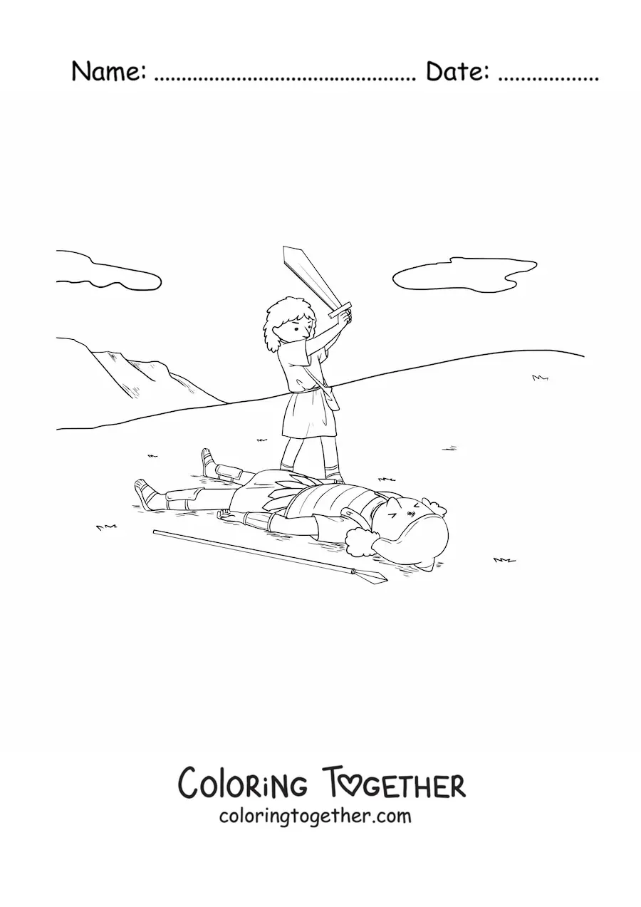 Coloring page of David and Goliath the defeated giant