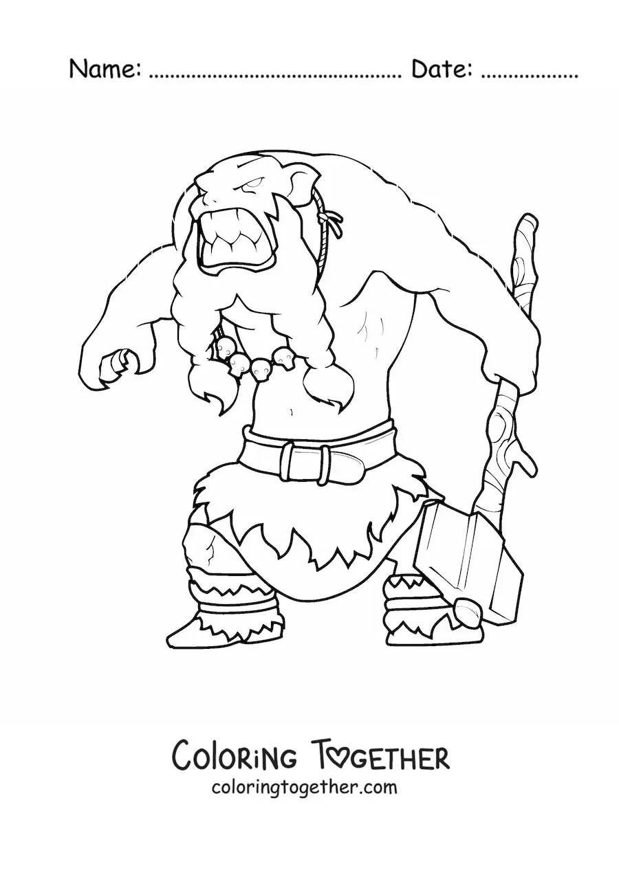 Coloring page of a cartoon ice giant