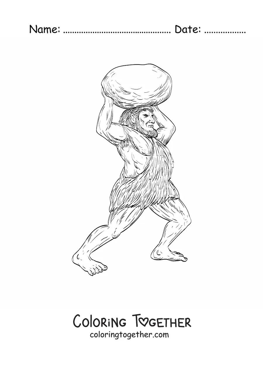 Coloring page of a jentilak giant throwing a rock