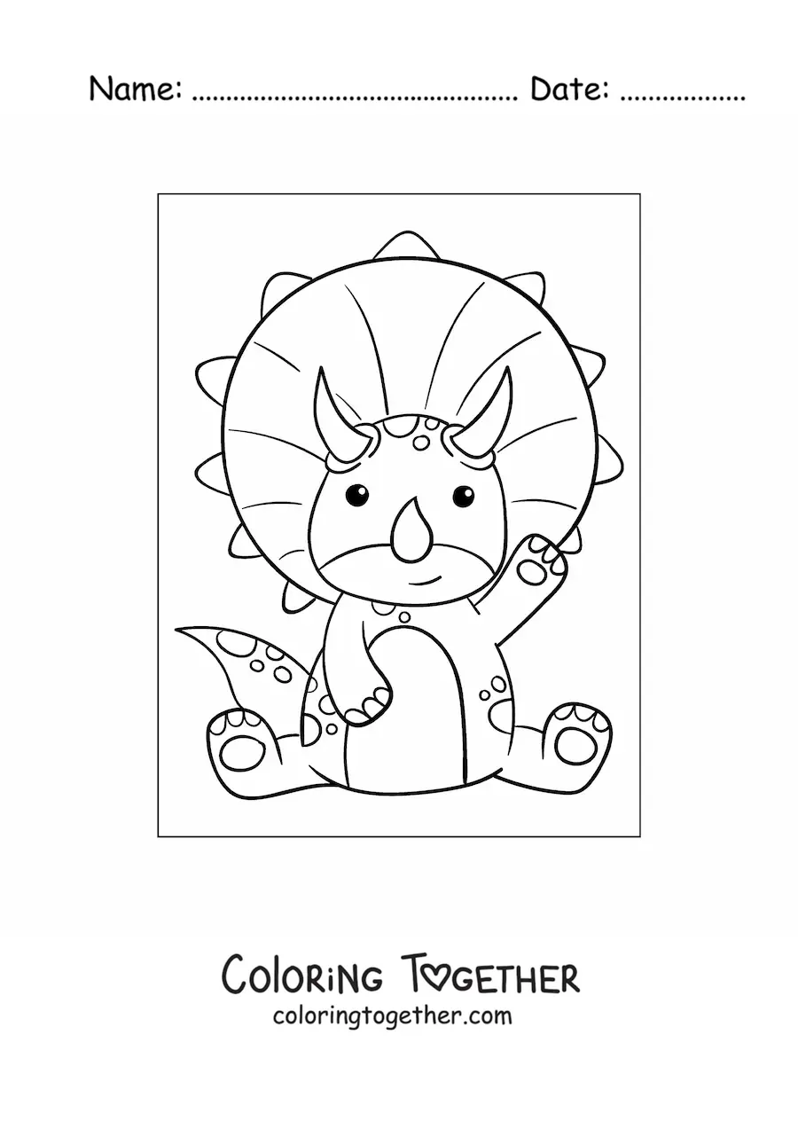 Coloring page of a kawaii baby triceratops