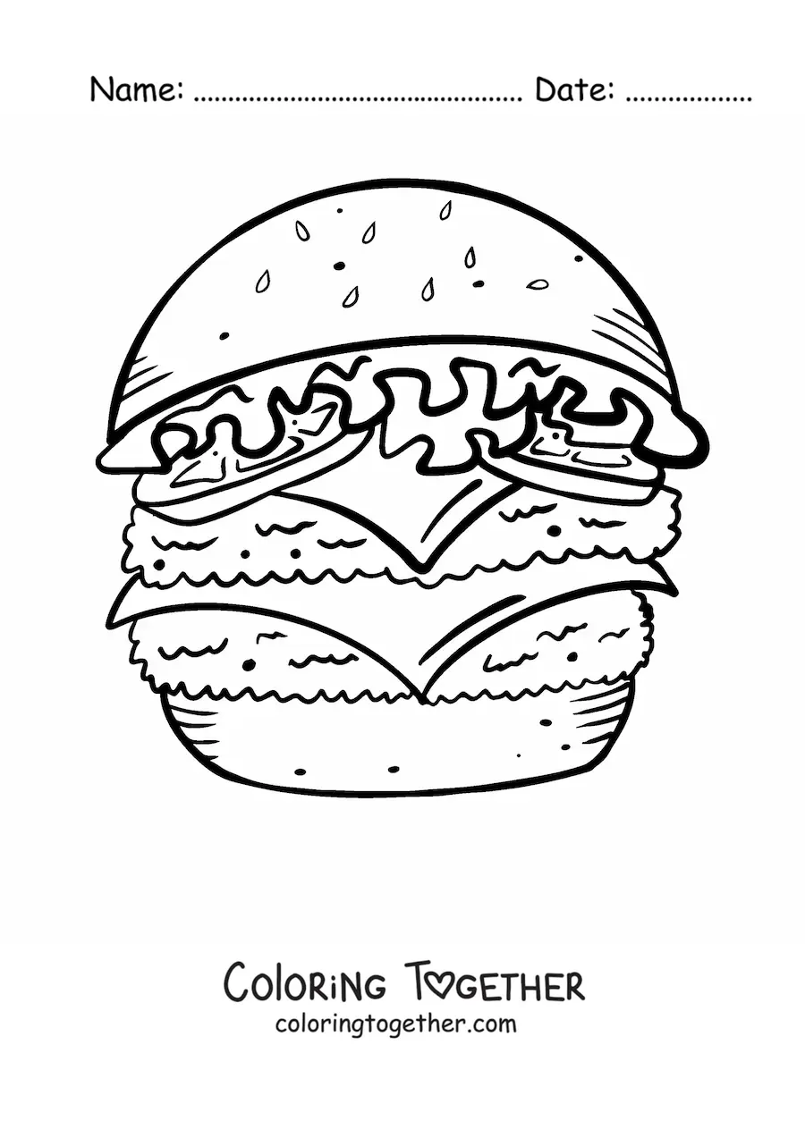 Coloring page of a double hamburger