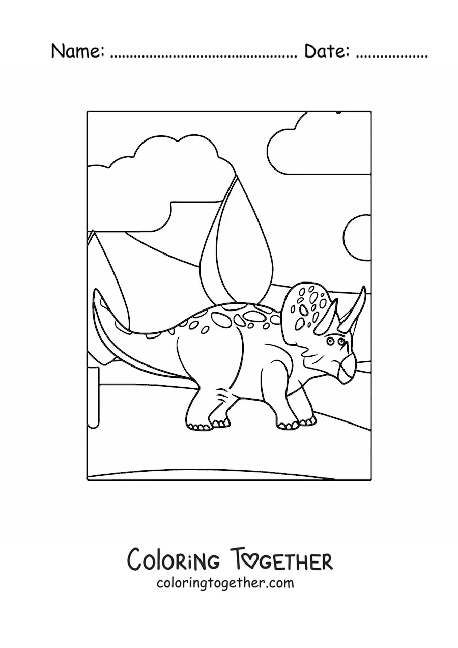Coloring page of an easy triceratops