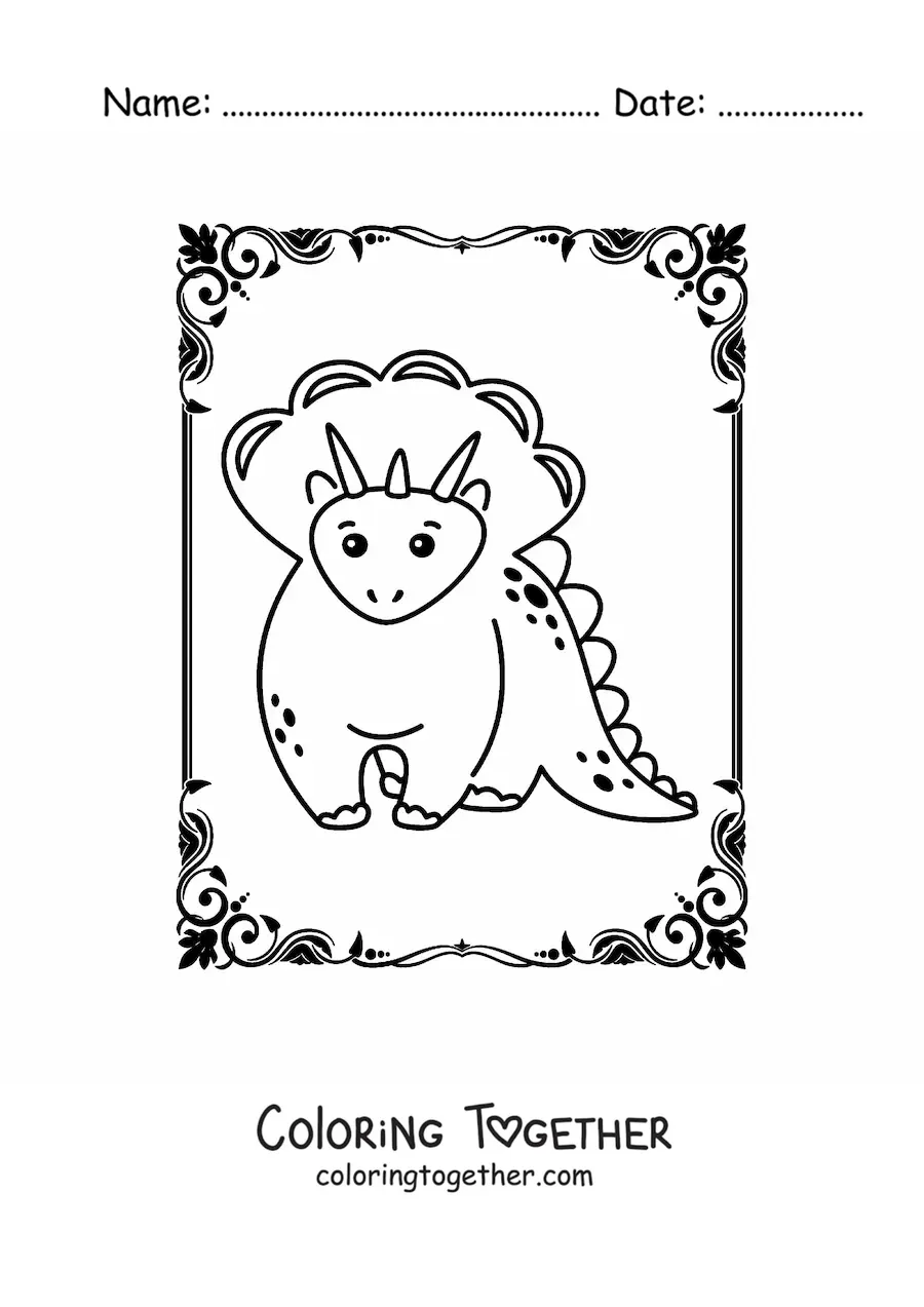Coloring page of a big kawaii triceratops