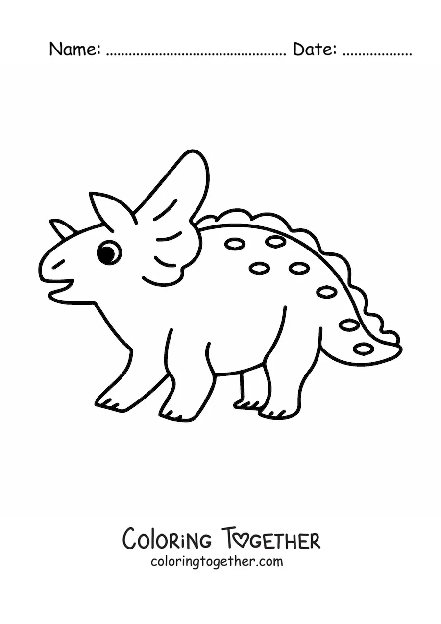 Coloring page of an easy triceratops in side view