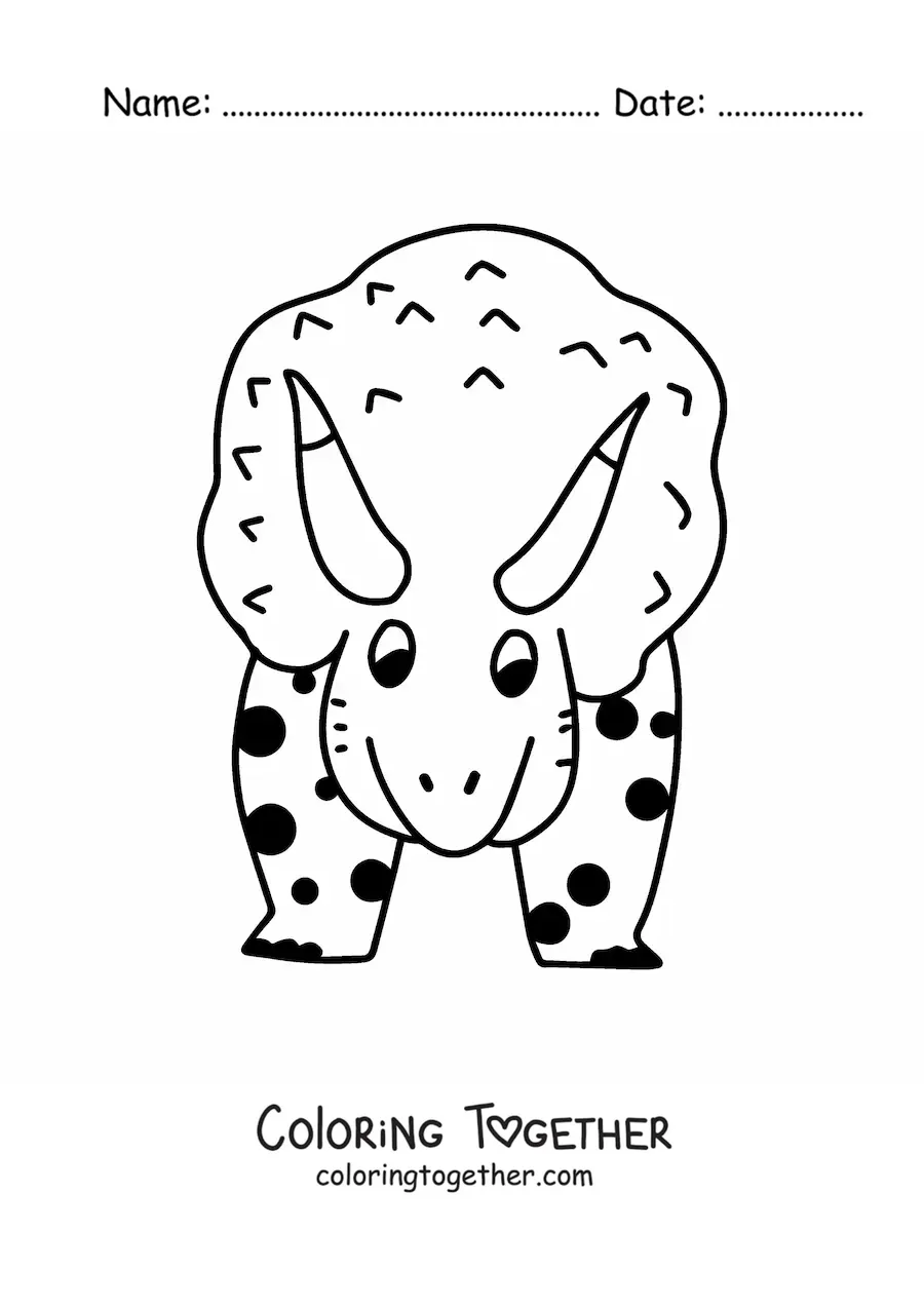 Coloring page of a big triceratops in front view