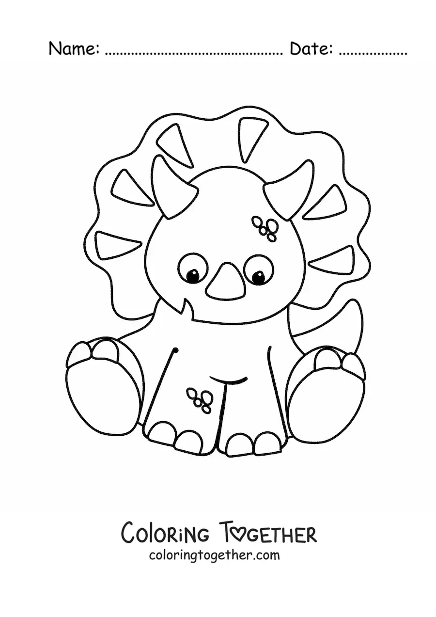 Coloring page of a sweet triceratops sitting down