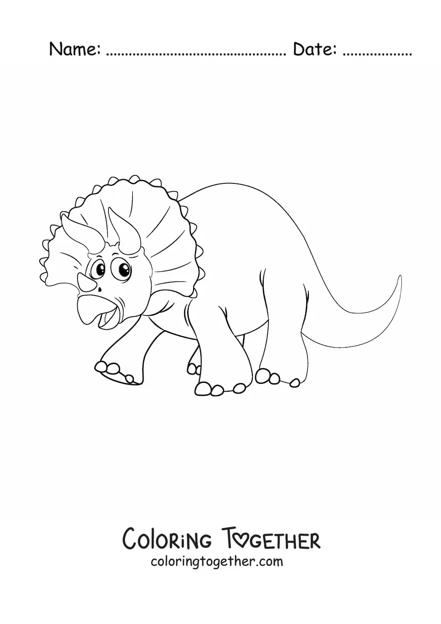 Coloring page of a cartoon triceratops with no background