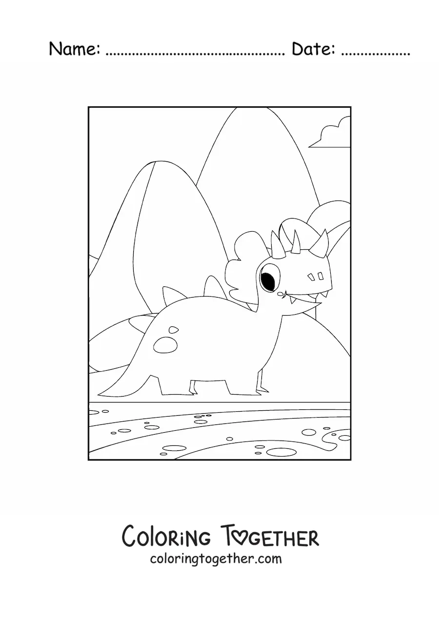 Coloring page of a little cartoon triceratops