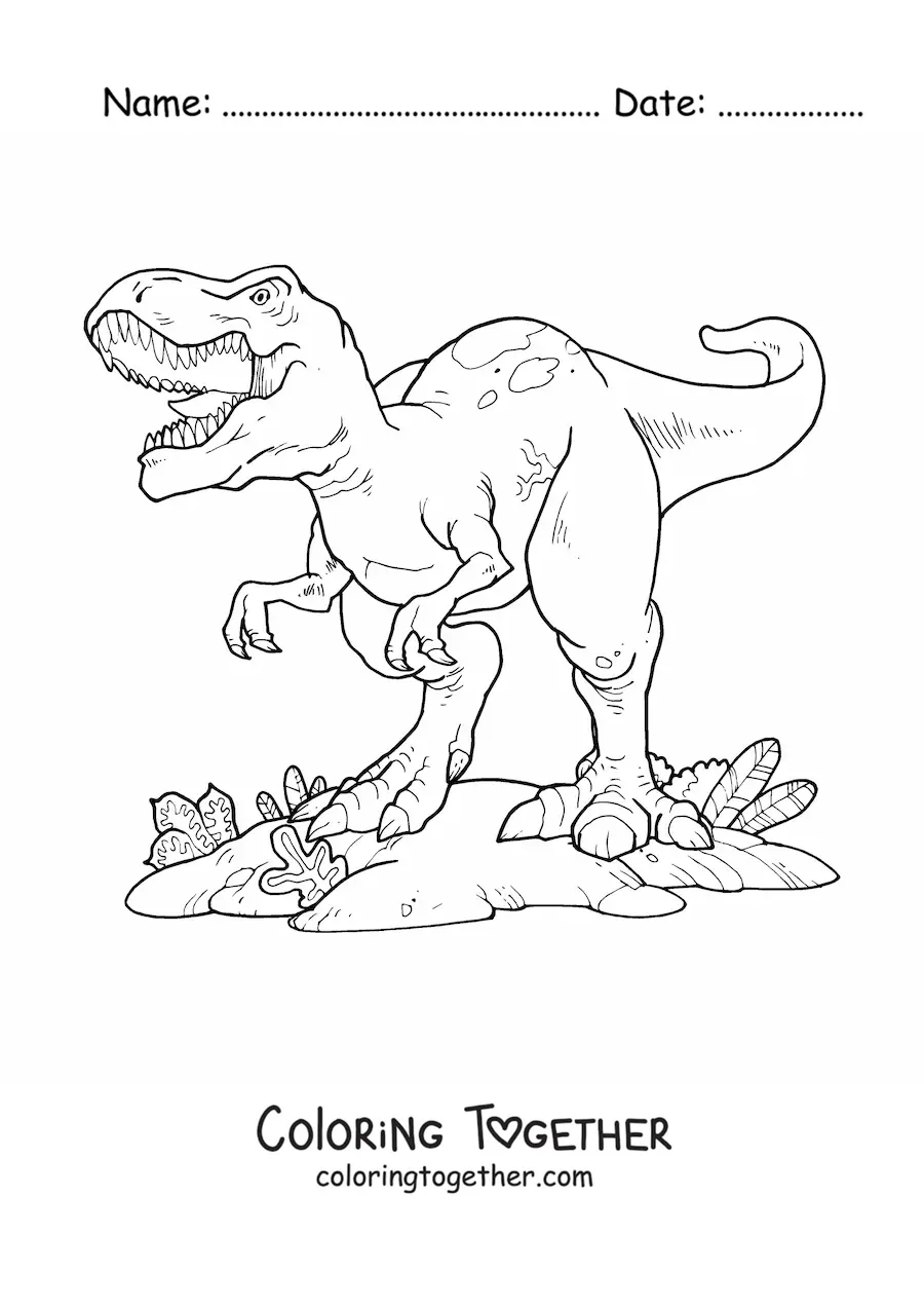 Coloring page of a giant cartoon tyrannosaurus rex