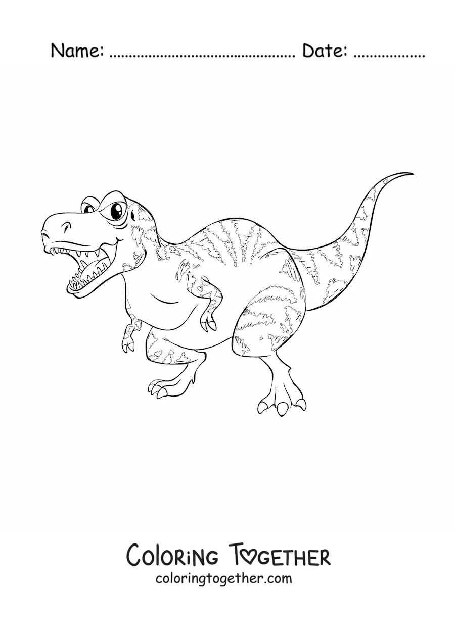 Coloring page of a cartoon tyrannosaurus rex