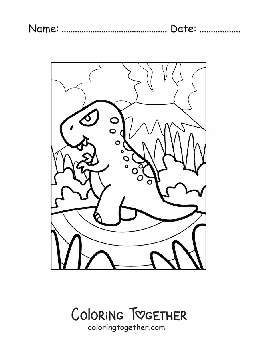 Coloring page of a cartoon of a big tyrannosaurus rex