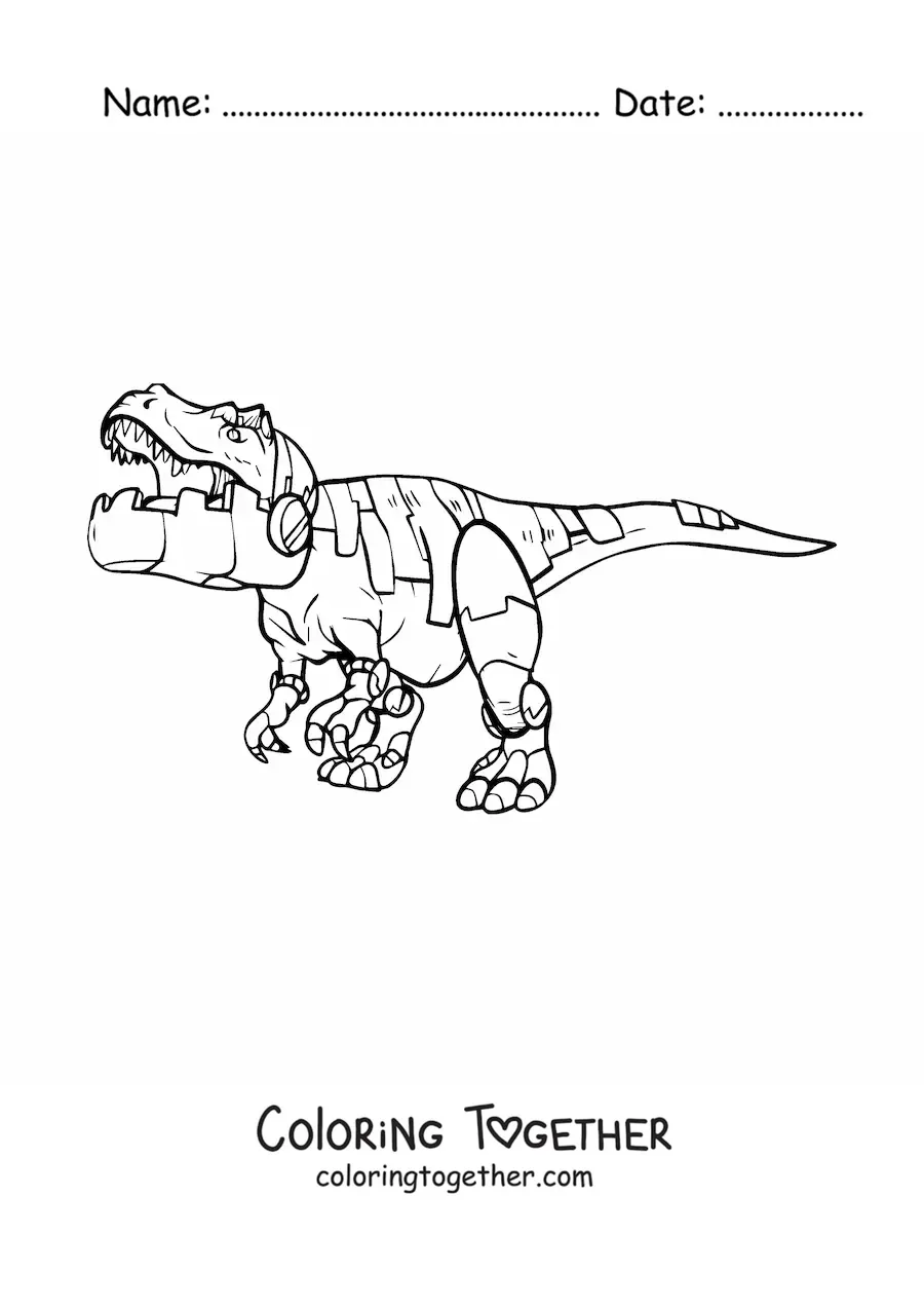 Coloring page of a robot tyrannosaurus rex